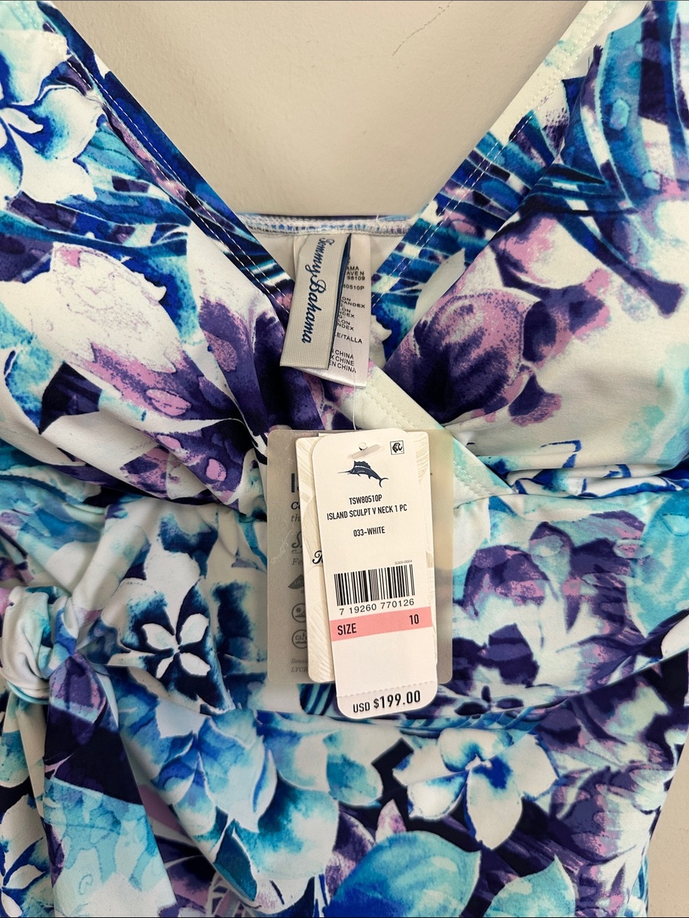 Tommy Bahama Island Sculpt V-neck Blue & Purple Floral One-Piece Swimsuit🩱Sz 10 - Picture 13 of 15